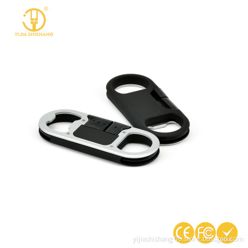 Yijiashishang Portable Metal with laser gray logo USB Data Charge Cable + Bottle Opener Keychain For iPhone and android phone